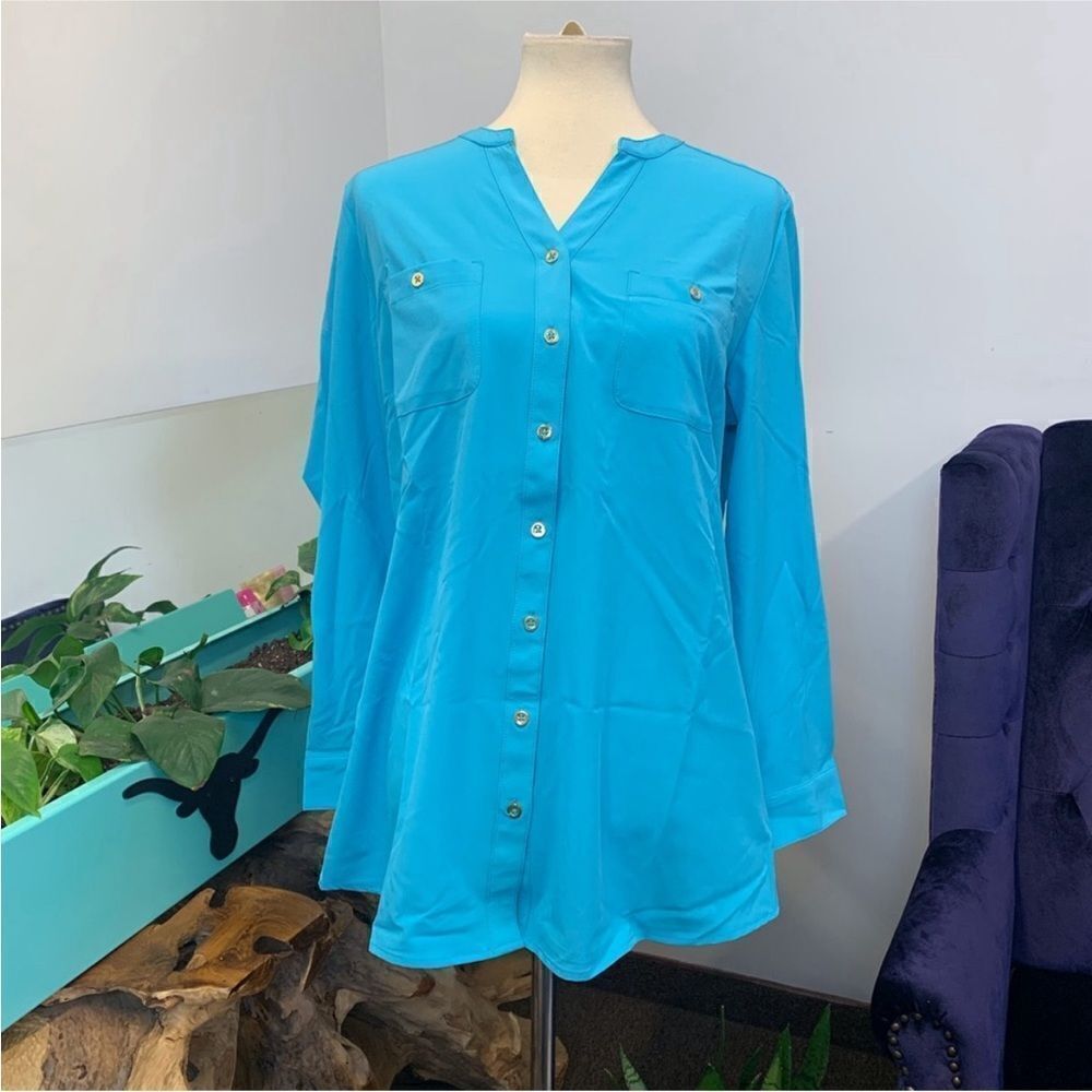 Denim & Co. Roll Tab Sleeve Button Front Soft Utility Tunic